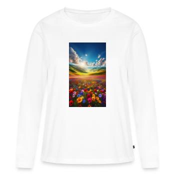 Regenbogenwiese im Sonnenlicht - Frauen Premium Bio Langarmshirt - Weiß - Vorne - Julia (174cm)