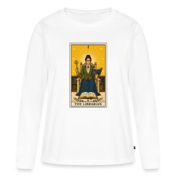 Bibliothécaire | Livres Tarot - T-shirt manches longues Premium bio Femme - blanc - Devant - Julia (174cm)