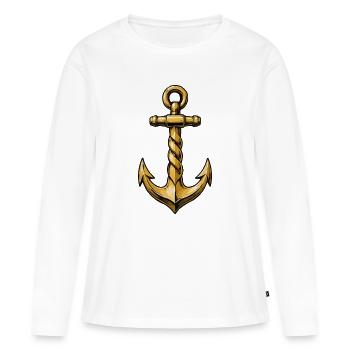 Ancre en or avec corde – Style Vintage Nautique - T-shirt manches longues Premium bio Femme - blanc - Devant - Julia (174cm)