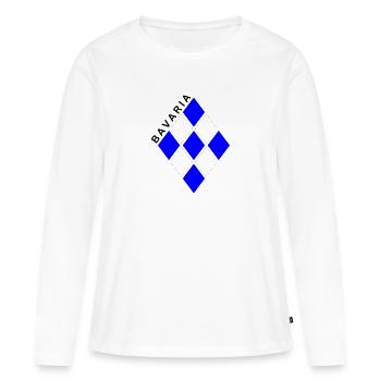 Motif losange bleu et blanc Bavaria - T-shirt manches longues Premium bio Femme - blanc - Devant - Julia (174cm)