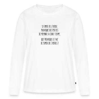 SI FUMER DE L HERBE - T-shirt manches longues Premium bio Femme - blanc - Devant - Julia (174cm)