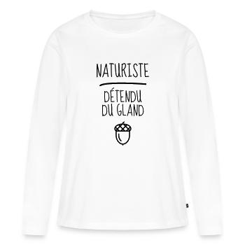 Naturisme / Naturiste / Nudisme / Nudiste - T-shirt manches longues Premium bio Femme - blanc - Devant - Julia (174cm)