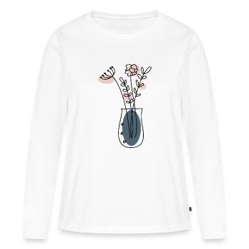 Bouquet de fleurs dans son vase - T-shirt manches longues Premium bio Femme - blanc - Devant - Julia (174cm)
