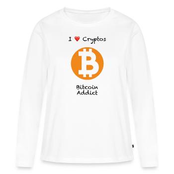 I love crypto Bitcoin - T-shirt manches longues Premium bio Femme - blanc - Devant - Julia (174cm)