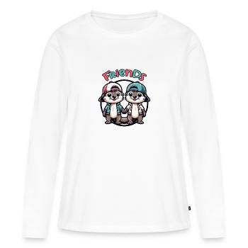 Deux copains loutres mignons copains pour toujours - T-shirt manches longues Premium bio Femme - blanc - Devant - Julia (174cm)