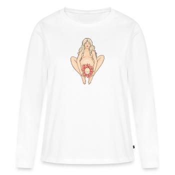 Naissance - Ouverture pour la naissance - T-shirt manches longues Premium bio Femme - blanc - Devant - Julia (174cm)