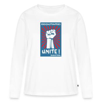 Procrastinators Unite ! Tomorrow... - T-shirt manches longues Premium bio Femme - blanc - Devant - Julia (174cm)