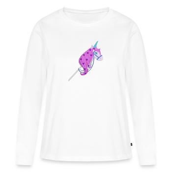 Équitation de loisir - T-shirt manches longues Premium bio Femme - blanc - Devant - Julia (174cm)