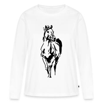 Cheval Tête de cheval Etalion Jument Poulain - T-shirt manches longues Premium bio Femme - blanc - Devant - Julia (174cm)
