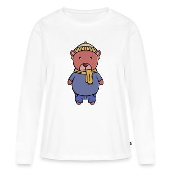 Ours douillet en tenue d’hiver - T-shirt manches longues Premium bio Femme - blanc - Devant - Julia (174cm)