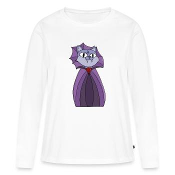 Vampirkatze im lila Umhang - Frauen Premium Bio Langarmshirt - Weiß - Vorne - Julia (174cm)