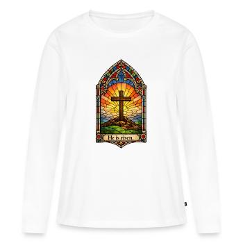 Résurrection Il est Jésus de Pâques ressuscité - T-shirt manches longues Premium bio Femme - blanc - Devant - Julia (174cm)