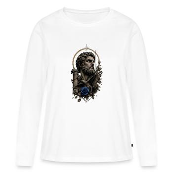 Art de tatouage avec une rose bleue - T-shirt manches longues Premium bio Femme - blanc - Devant - Julia (174cm)