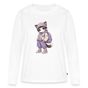 Kawaii-Katze im lila Hoodie - Frauen Premium Bio Langarmshirt - Weiß - Vorne - Julia (174cm)
