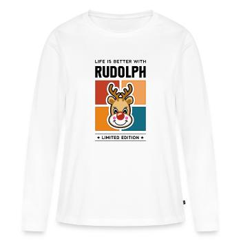 Rudolph - Frauen Premium Bio Langarmshirt - Weiß - Vorne - Julia (174cm)