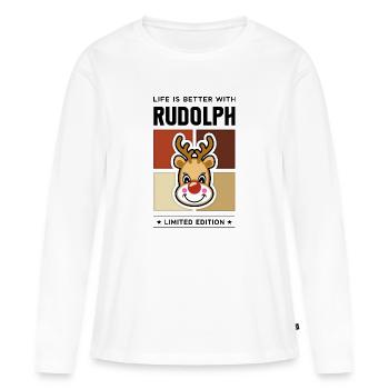 Rudolph - Frauen Premium Bio Langarmshirt - Weiß - Vorne - Julia (174cm)