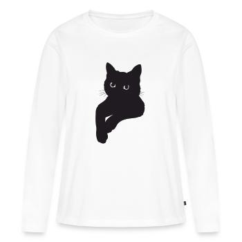 Schwarze Katze Pose - Frauen Premium Bio Langarmshirt - Weiß - Vorne - Julia (174cm)