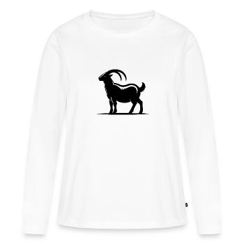 Ziegenbock Porträt mit riesigen Hörnern - Frauen Premium Bio Langarmshirt - Weiß - Vorne - Julia (174cm)