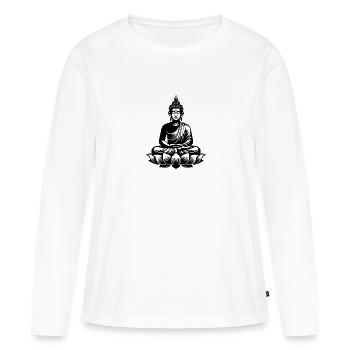 Repos Bouddha Concentration Yoga Méditation - T-shirt manches longues Premium bio Femme - blanc - Devant - Julia (174cm)