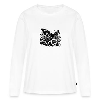 Papillon avec des fleurs florales élégance - T-shirt manches longues Premium bio Femme - blanc - Devant - Julia (174cm)