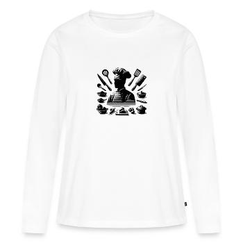 Hobbykoch und Küchen Material Silhouette Portrait - Frauen Premium Bio Langarmshirt - Weiß - Vorne - Julia (174cm)