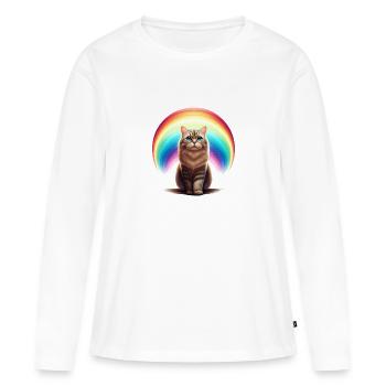 Katze mit Regenbogen für Katzenliebhaber - Frauen Premium Bio Langarmshirt - Weiß - Vorne - Julia (174cm)