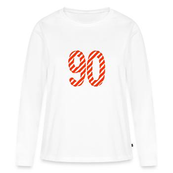 90. 90 JAHRE. 90-JÄHRIGES JUBILÄUM. 90-JÄHRIGES JUBILÄUM. - Frauen Premium Bio Langarmshirt - Weiß - Vorne - Julia (174cm)