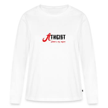 Athée Logo Athéisme Symbole Science - T-shirt manches longues Premium bio Femme - blanc - Devant - Julia (174cm)