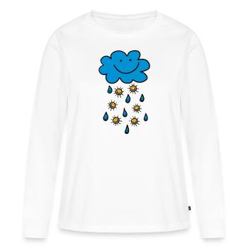 Nuage de pluie, gouttes de pluie, le soleil, l'été, le printemps, la météo - T-shirt manches longues Premium bio Femme - blanc - Devant - Julia (174cm)