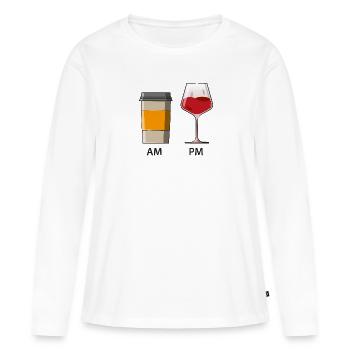 AM PM - Coffee in the morning - Wine in the evening - Women's Premium Organic Long Sleeve Shirt - white - Front - Julia (174cm)