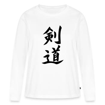 Kendo Kanji - T-shirt manches longues Premium bio Femme - blanc - Devant - Julia (174cm)