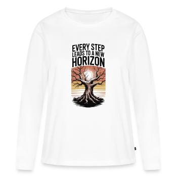 Jeder Schritt führt zu einem neuen Horizont - Frauen Premium Bio Langarmshirt - Weiß - Vorne - Julia (174cm)
