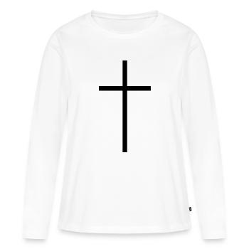Schmales Kreuz schwarz - Frauen Premium Bio Langarmshirt - Weiß - Vorne - Julia (174cm)