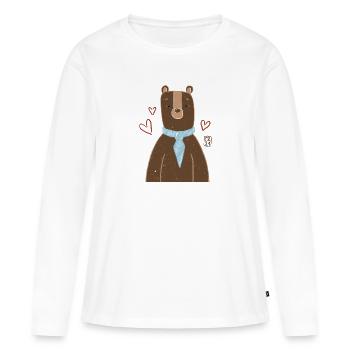 Un joli ours avec une écharpe bleue - T-shirt manches longues Premium bio Femme - blanc - Devant - Julia (174cm)