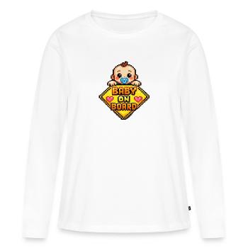 Pixel Baby On Board Shield - T-shirt manches longues Premium bio Femme - blanc - Devant - Julia (174cm)