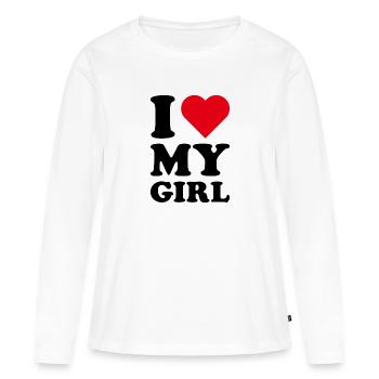 J’aime ma fille - T-shirt manches longues Premium bio Femme - blanc - Devant - Julia (174cm)