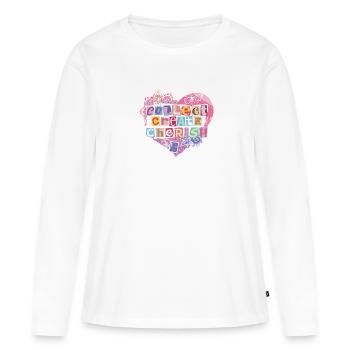 COLLECTIONNEZ, CRÉEZ, CHÉRISSEZ – Scrapbooking & Junk Journ - T-shirt manches longues Premium bio Femme - blanc - Devant - Julia (174cm)