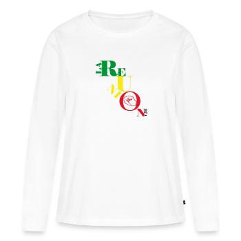 Ecriture Réunion + dessin Paille en queue - T-shirt manches longues Premium bio Femme - blanc - Devant - Julia (174cm)