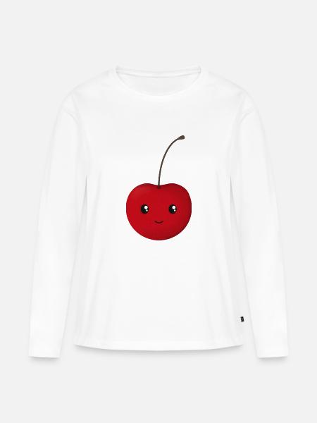 Kirsche - Frauen Premium Bio Langarmshirt - Weiß