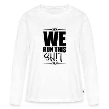 we run this - Frauen Premium Bio Langarmshirt - Weiß - Vorne - Julia (174cm)