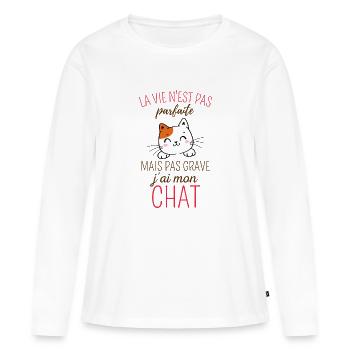 La vie n'est pas parfaite mais j'ai mon chat - T-shirt manches longues Premium bio Femme - blanc - Devant - Julia (174cm)