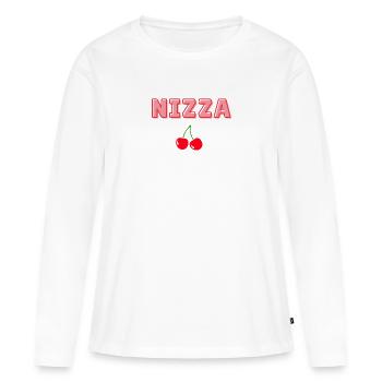 Jolie police rose avec des cerises - T-shirt manches longues Premium bio Femme - blanc - Devant - Julia (174cm)