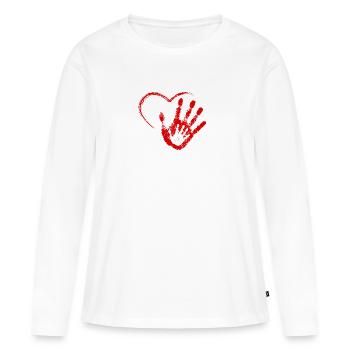 MAIN DANS LA MAIN ROUGE - T-shirt manches longues Premium bio Femme - blanc - Devant - Julia (174cm)