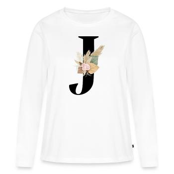 lettre J fleuris - T-shirt manches longues Premium bio Femme - blanc - Devant - Julia (174cm)