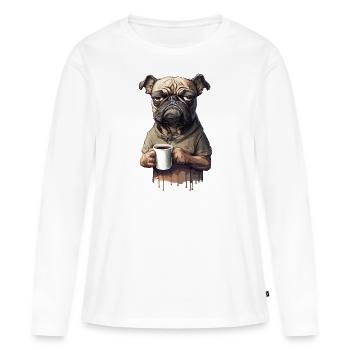 Carlin de chien grincheux sarcasme de café morose - T-shirt manches longues Premium bio Femme - blanc - Devant - Julia (174cm)