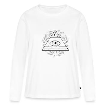 Pyramide de médaille de l'oeil maçon de la société secrète Illuminati - T-shirt manches longues Premium bio Femme - blanc - Devant - Julia (174cm)