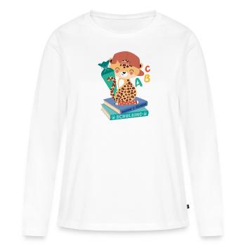 Léopard avec cône d’école pile de livres écolier - T-shirt manches longues Premium bio Femme - blanc - Devant - Julia (174cm)
