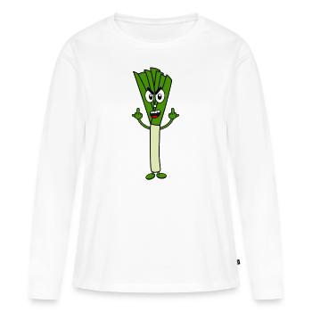 Poireau avec majeur Doigt puant - T-shirt manches longues Premium bio Femme - blanc - Devant - Julia (174cm)