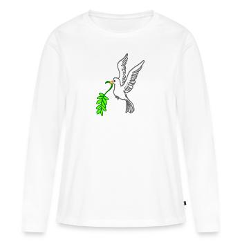 Colombe de la Paix dessinée - T-shirt manches longues Premium bio Femme - blanc - Devant - Julia (174cm)
