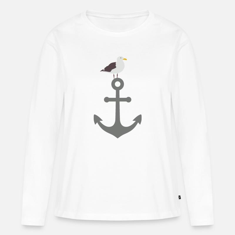 Möwe auf Anker - Frauen Premium Bio Langarmshirt - Weiß